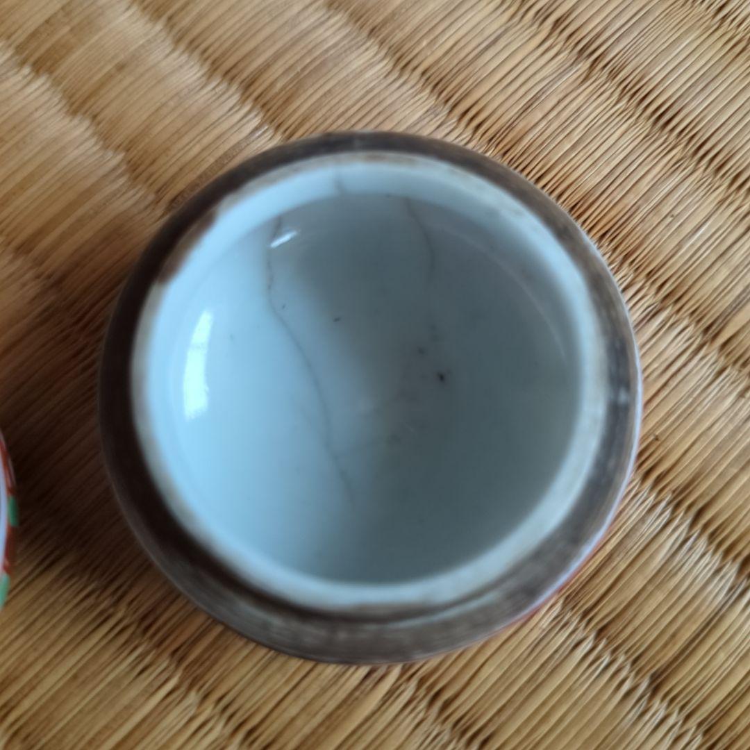 茶道具 丸型 赤と緑の装飾 赤絵香合 赤玉 骨董品