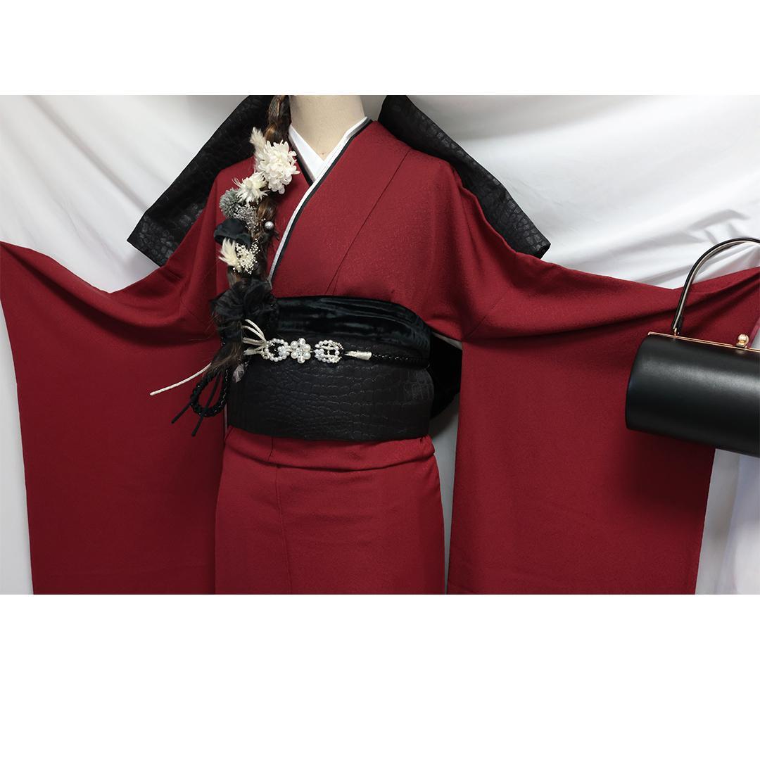 s様専用◇ 振袖5点セット ◇赤系 丈165cm無地正絹帯新品帯締め MI81