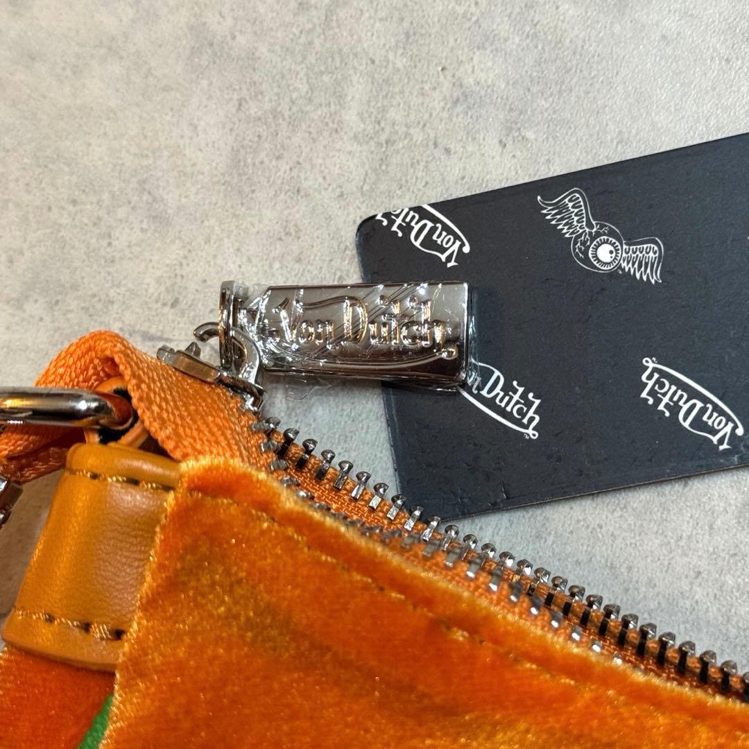 【新品未使用タグ付き】Von Dutch ベロア ロゴショルダーバッグ オレンジ