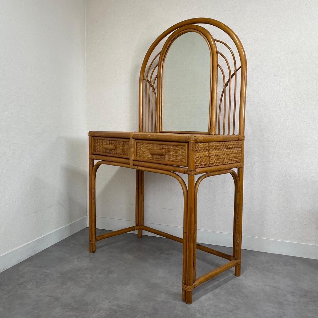 昭和レトロ ヴィンテージ ラタン ドレッサー ミラー #昭和レトロ