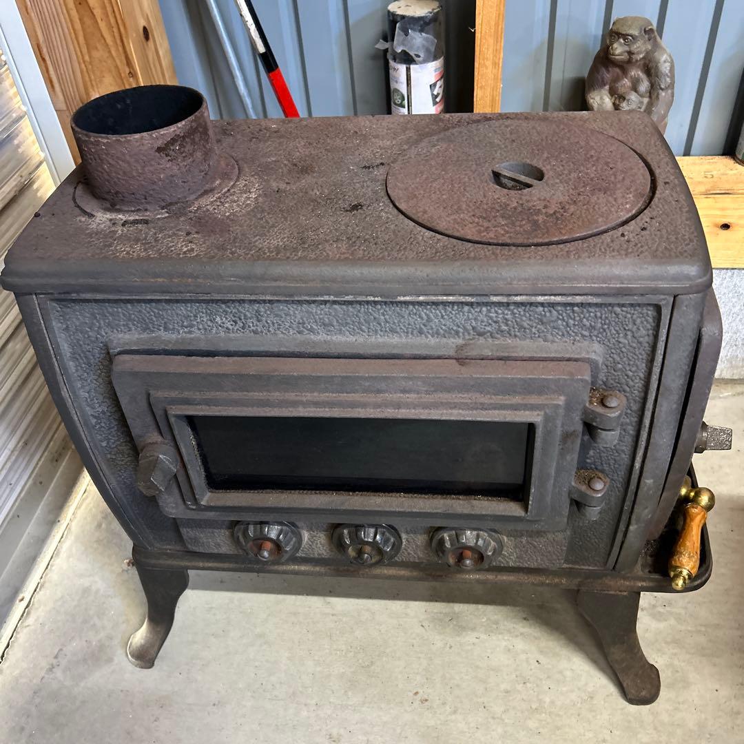 鋳鉄製薪ストーブ 4バーナー ハンドル付き　引き取り限定！