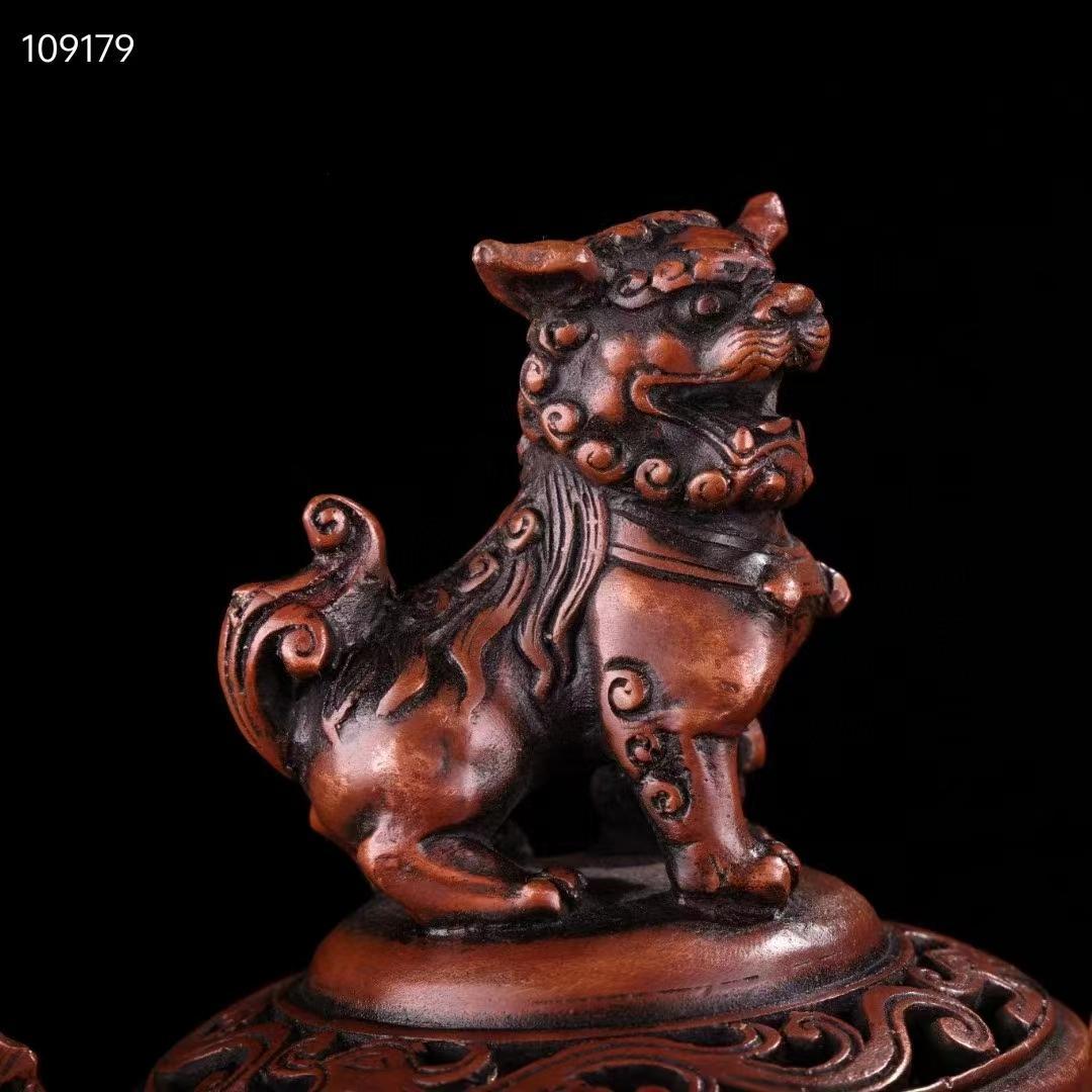 中国古美術・全銅・純手作り、宝石をはめ込み・獅子蓋香爐・熏香爐・置物・