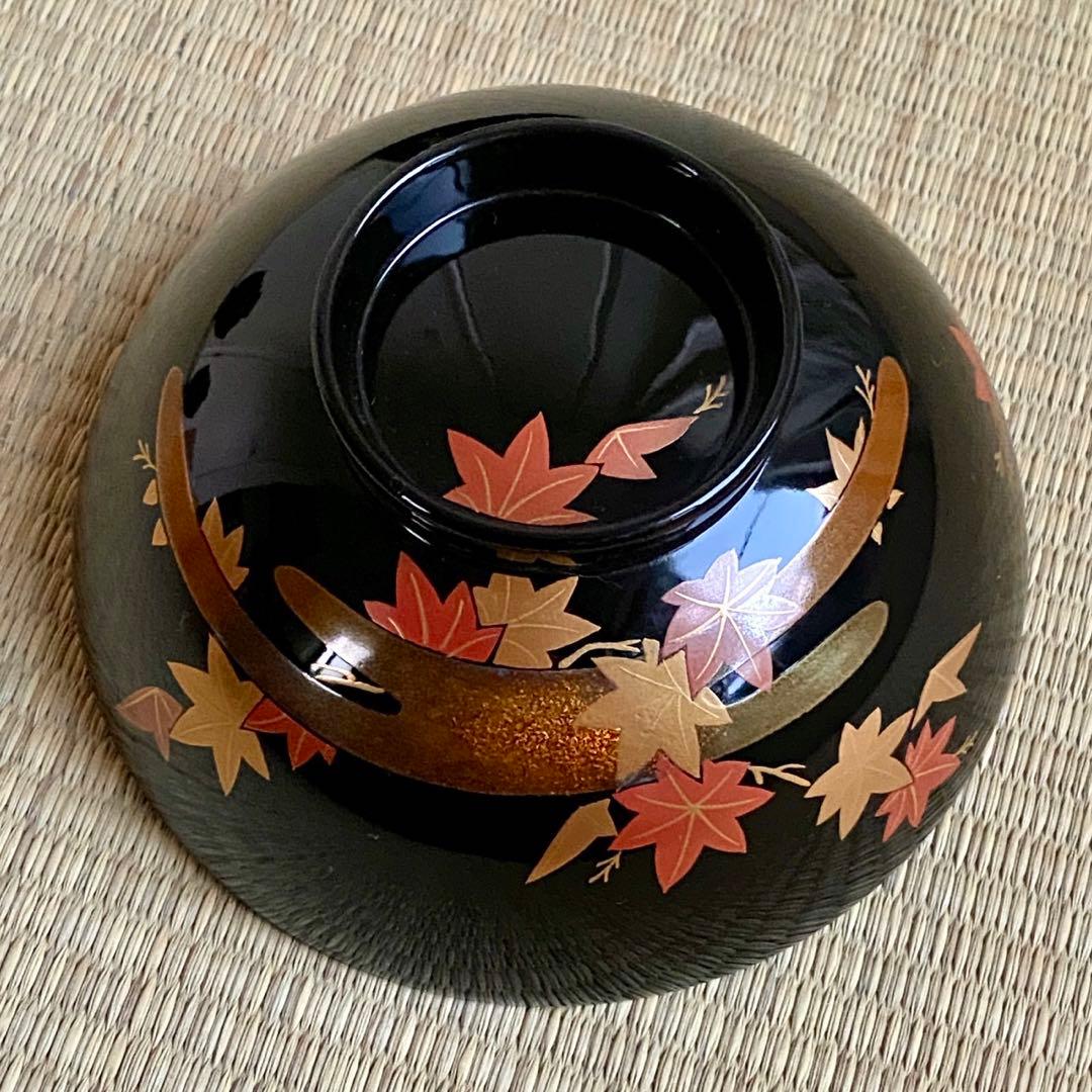 未使用 輪島塗 慶塚作【霞春秋蒔絵 蓋付吸物椀5客】天然木 漆塗 金蒔絵 共箱