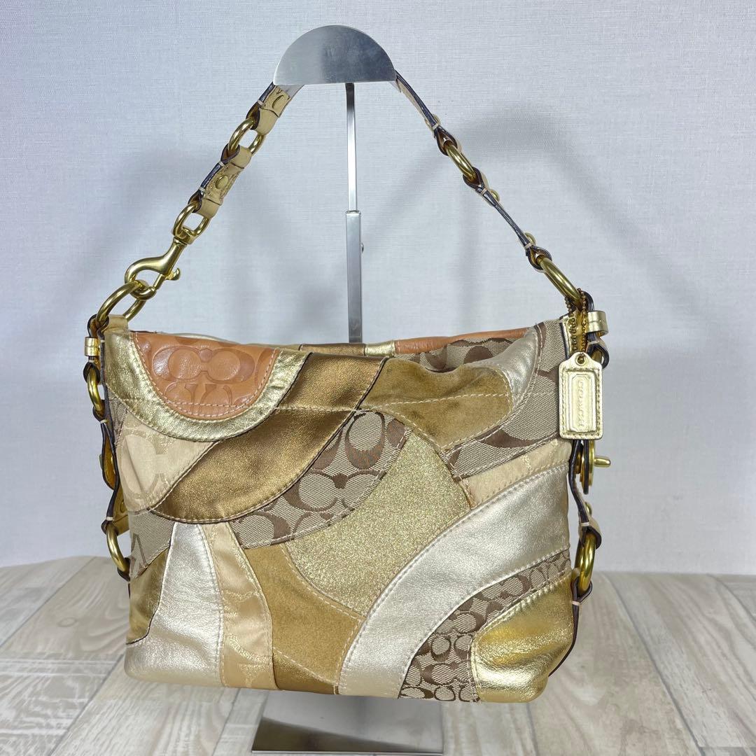 COACH コーチ　ゴールド系パッチワークショルダーバッグ　ワンショルダー