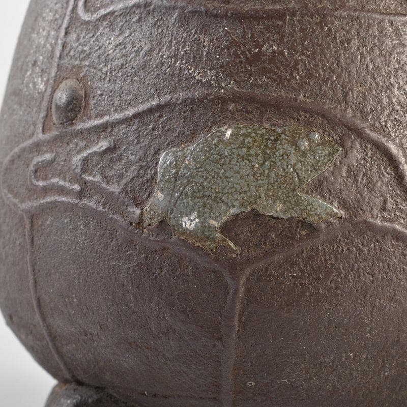 南蛮焼締 蓮葉形 蓮花蛙象嵌 掛け花生 合せ箱付 V R7084 刻