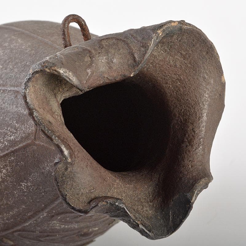 南蛮焼締 蓮葉形 蓮花蛙象嵌 掛け花生 合せ箱付 V R7084 刻