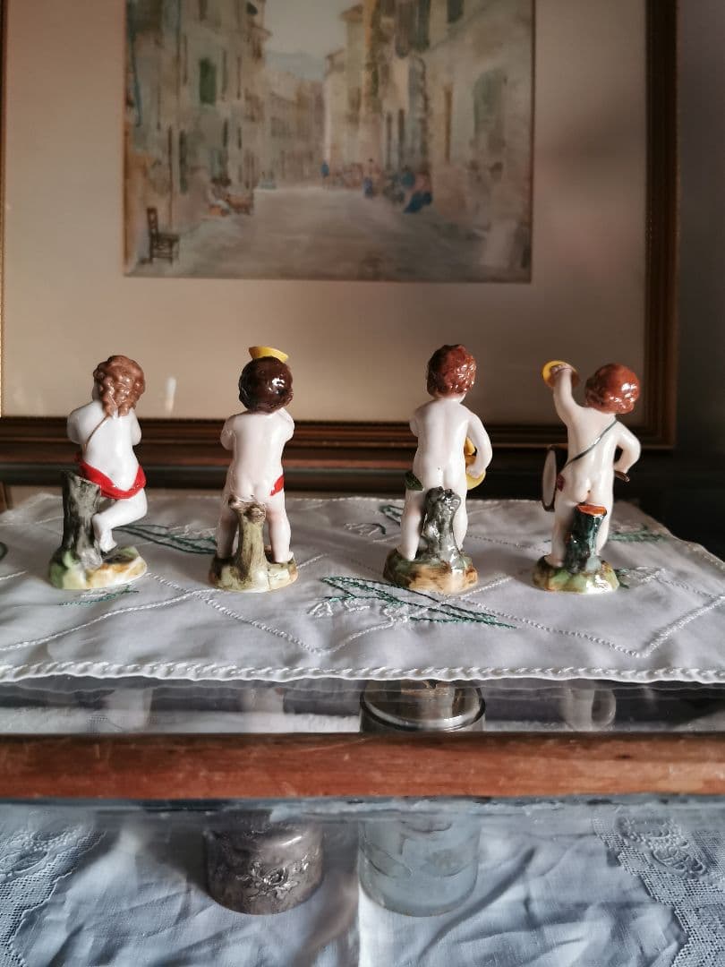 アンティークドイツ子供天使吹奏楽隊フィギュリン ペット＆ホルン