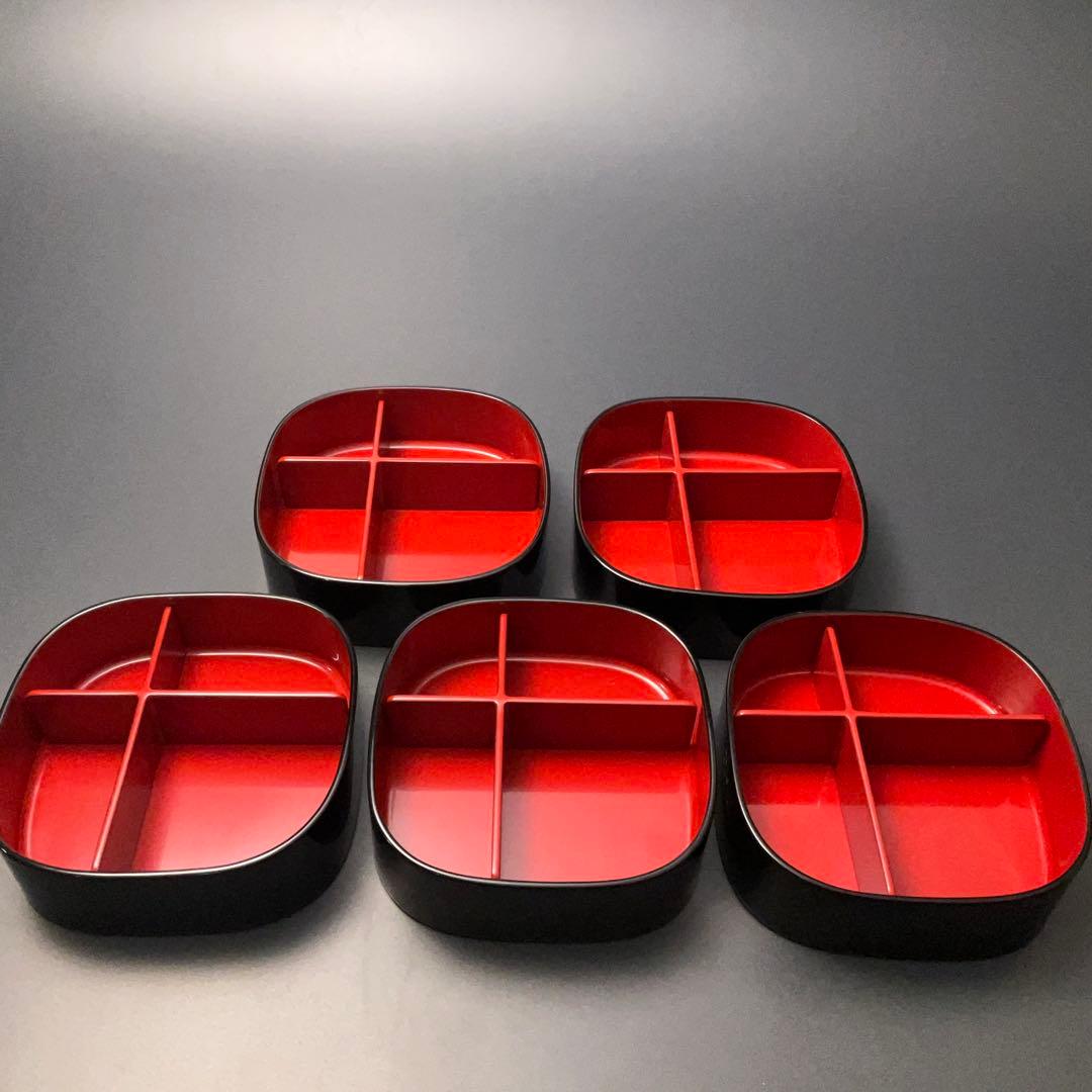 輪島漆塗千羽鶴沈金弁当箱5組三谷吾一共箱仕切り付きR1325ル