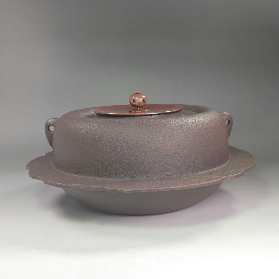 イ958 茶釜『釜師 金森浄栄』『糸目口 透木釜 共箱』鉄釜 茶道具