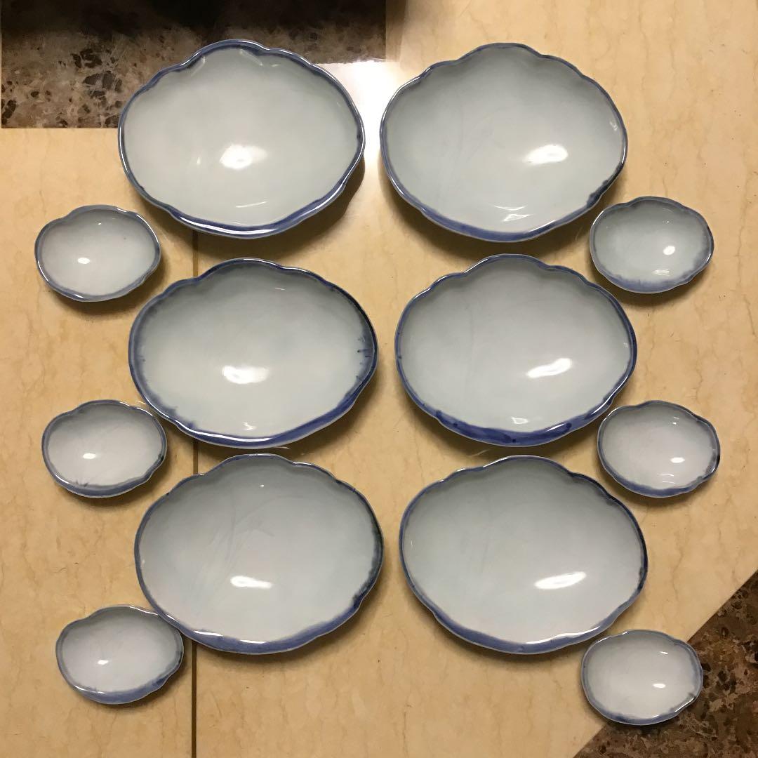 人間国宝 近藤 悠三 こんどうゆうぞう】呉須染付 蘭絵 足付刺身皿 六客揃え