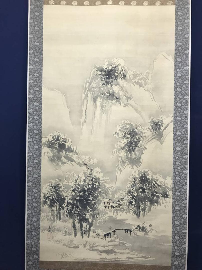 【模写】谷文晁/雪景山村図/山水図/訪友図/大幅/掛軸/名家伝来/AC-286