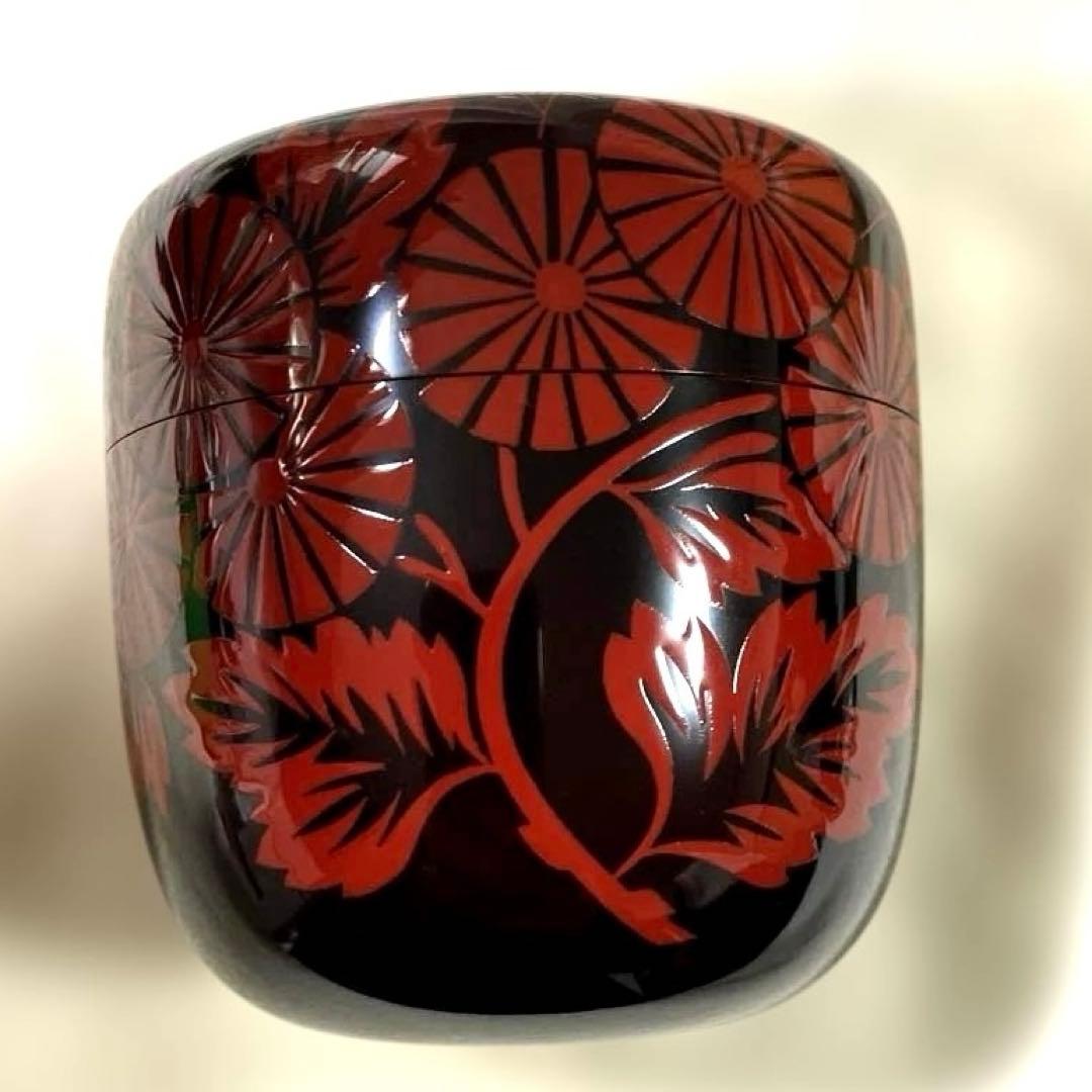 J-48 大棗 清峰銘『鵬雲斎好写 朱菊絵』 蒔絵 漆芸