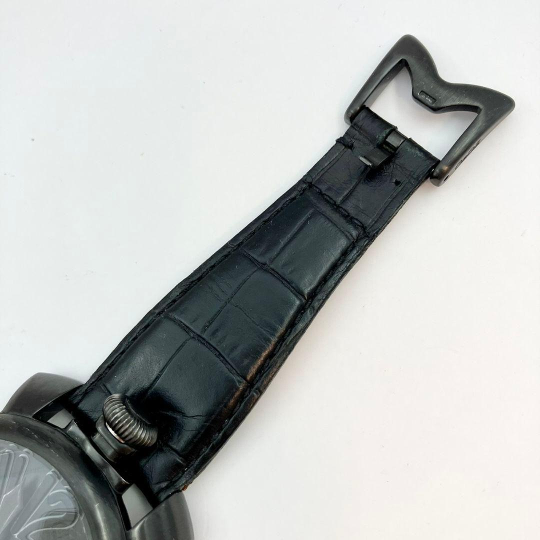 稼働品 ガガミラノ マヌアーレ 48ｍｍ 手巻き オールブラック 腕時計