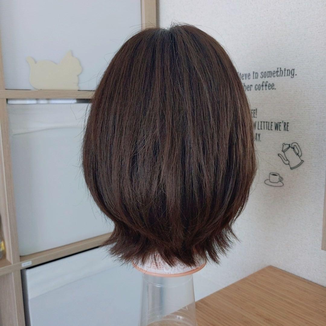 ✨サラサラ人毛100%ウイッグ✨外ハネレイヤーブラウン　フルウイッグ　かつら