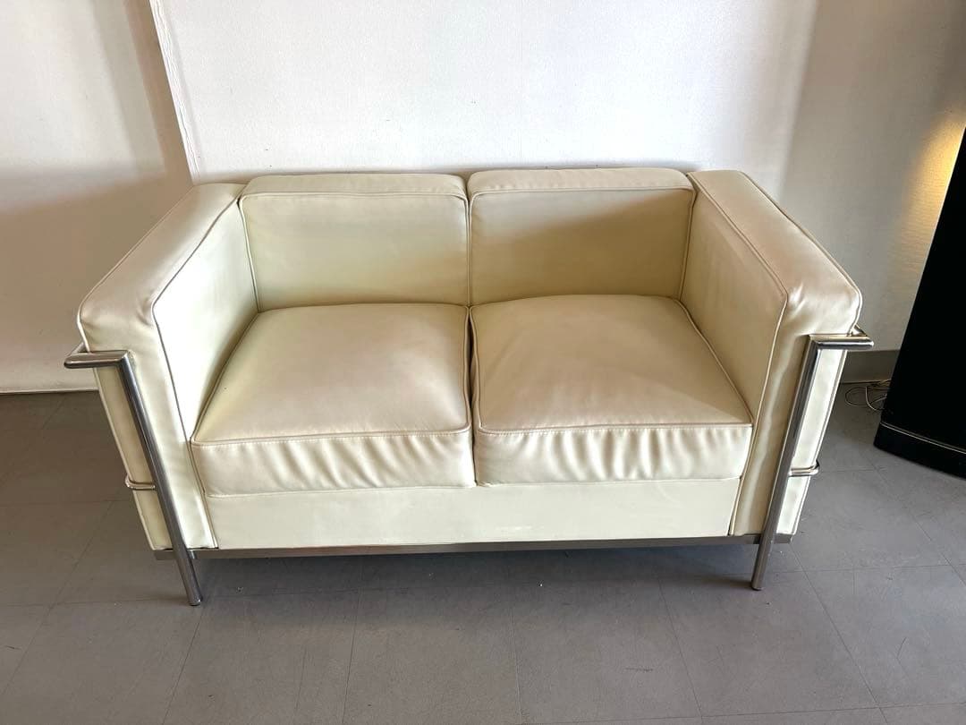 ル・コルビジェ LC2デザナーズソファ アイボリーレザー 2人掛けソファ