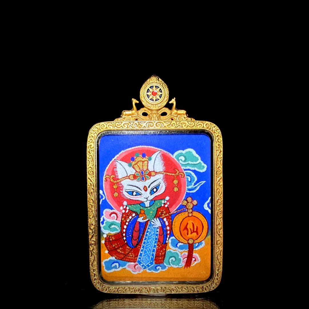 ペンダント ネックレス チベット 手描き タンカ 仏教美術 守護 お守り 開運