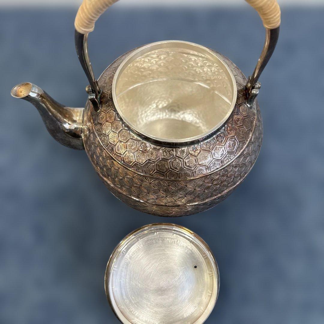 純銀製 金蘭模様彫 蕾摘 湯沸 銀瓶 工芸品 美術品 煎茶道具 - メルカリ