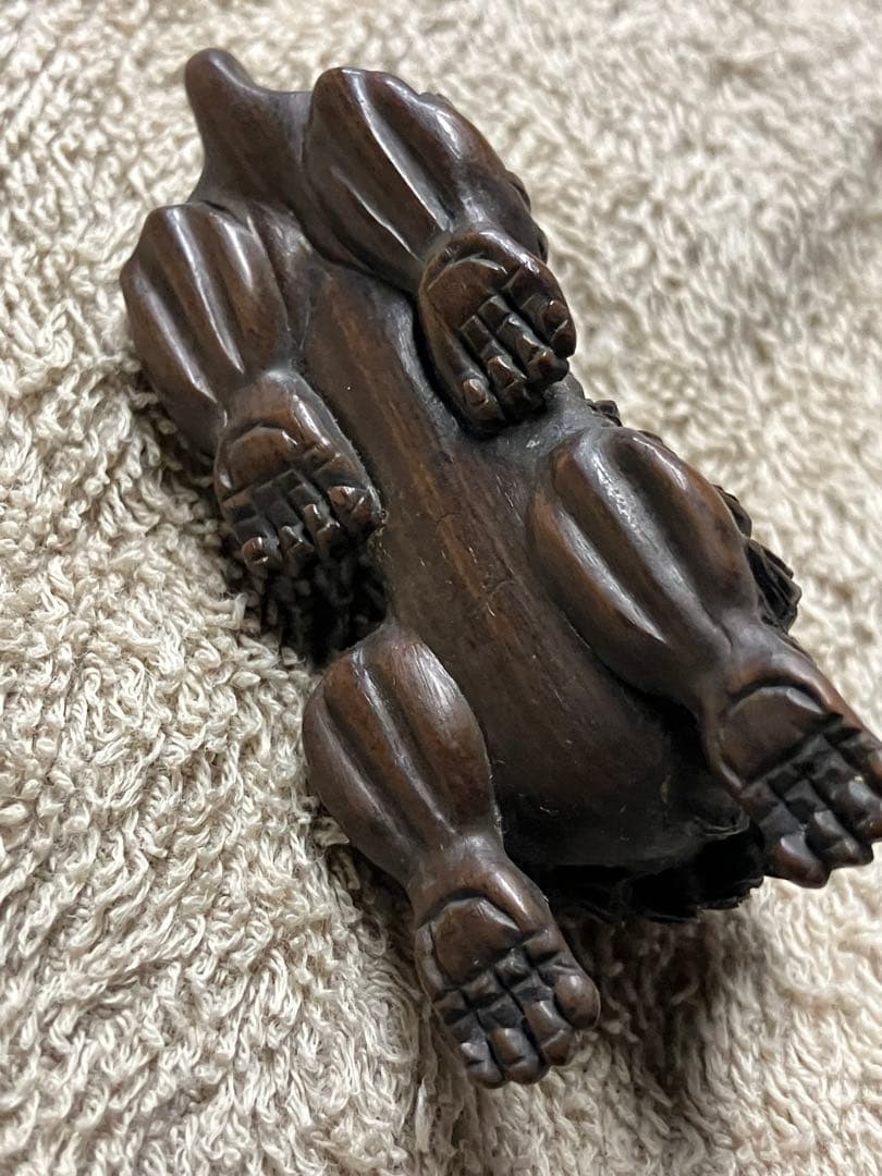 根付け 作者不明 刻印あり 獅子型 彫刻 約10cm