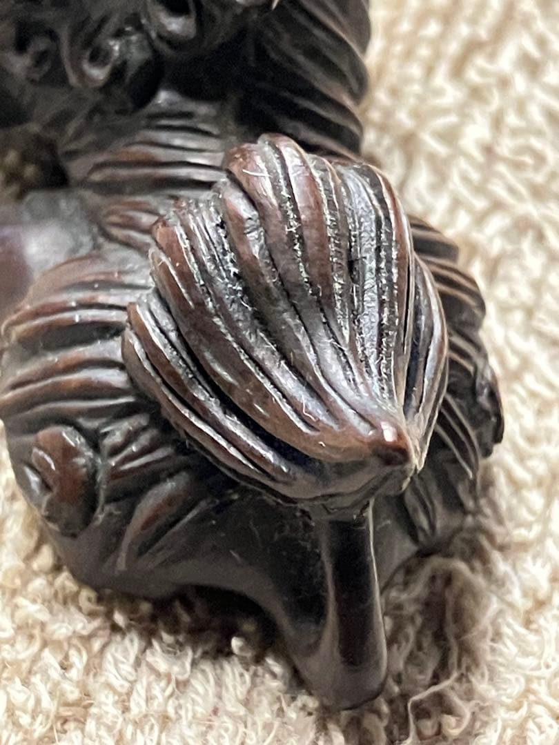 根付け 作者不明 刻印あり 獅子型 彫刻 約10cm
