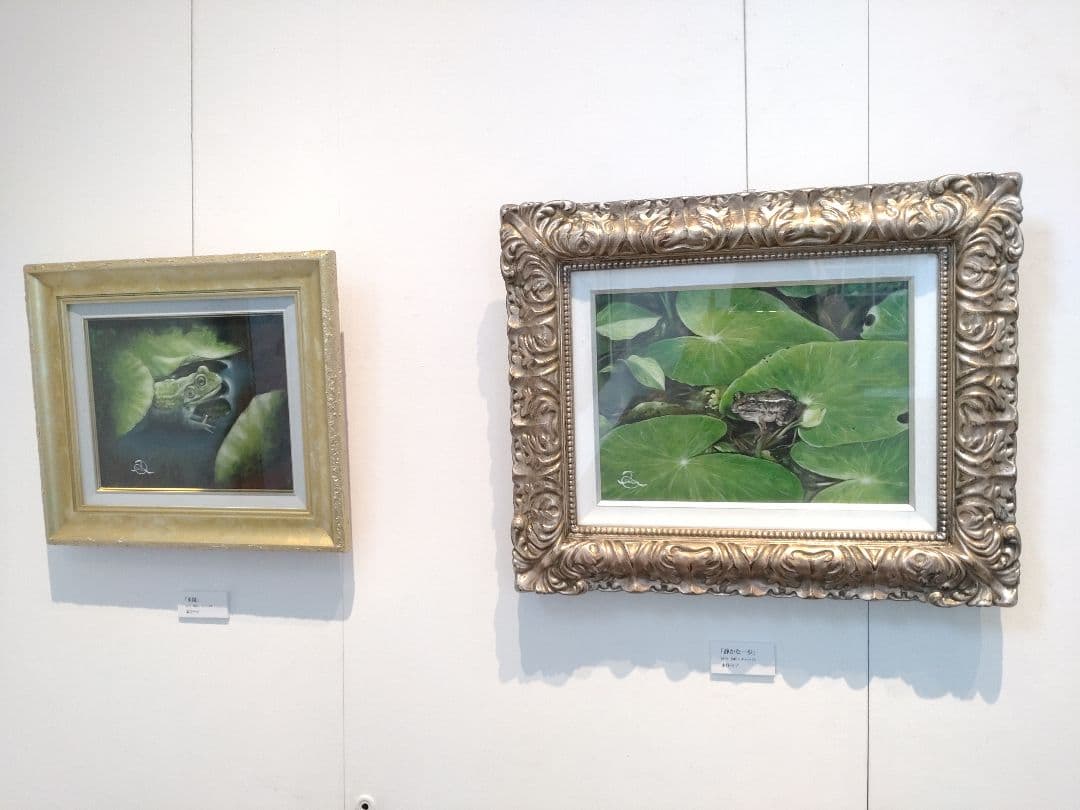 蛙の油絵【静かな一歩】1点物の原画◆作者サイン入り◆F4号キャンバス油絵