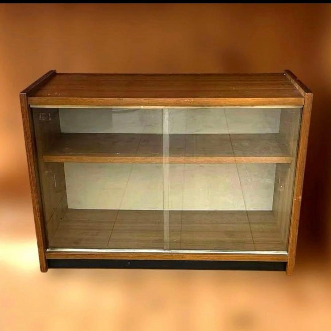 ガラス棚 木製 アンティーク 古家具 キャビネット ガラス扉 昭和レトロ