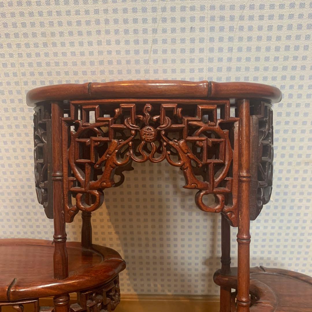 飾り台 花梨 インテリア台 透彫木彫