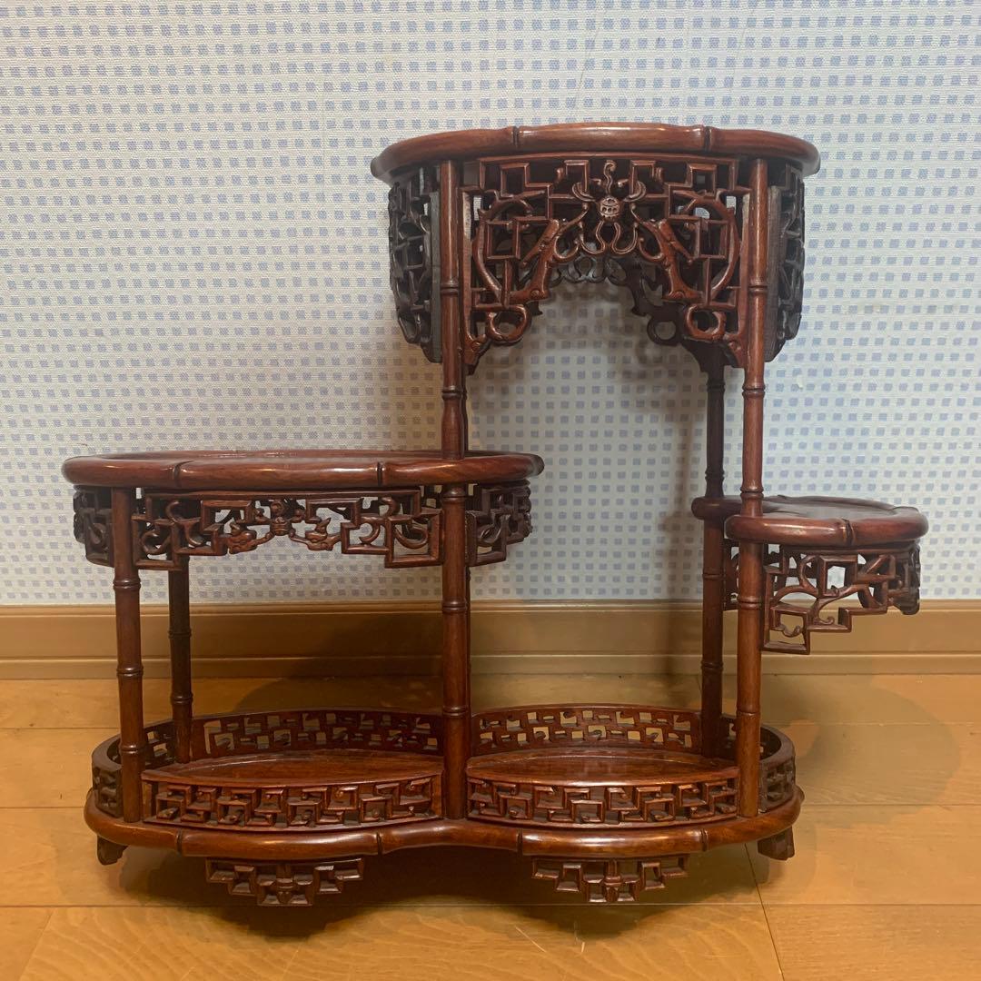 飾り台 花梨 インテリア台 透彫木彫