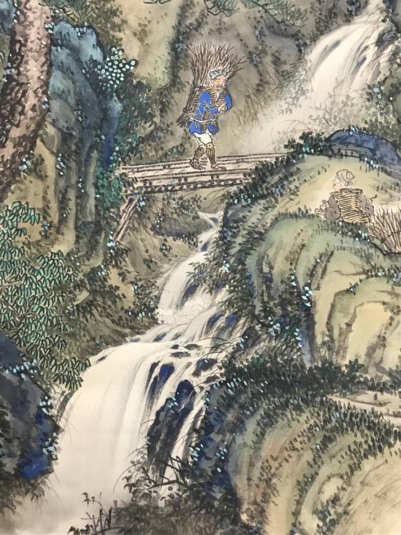 真作】近藤翠石/夏渓山樵図/山水図/人物図/掛軸/名家伝来/