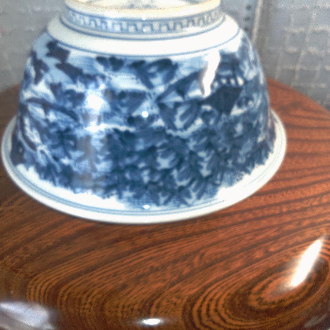 骨董２ 青い風景画の陶器ボウル