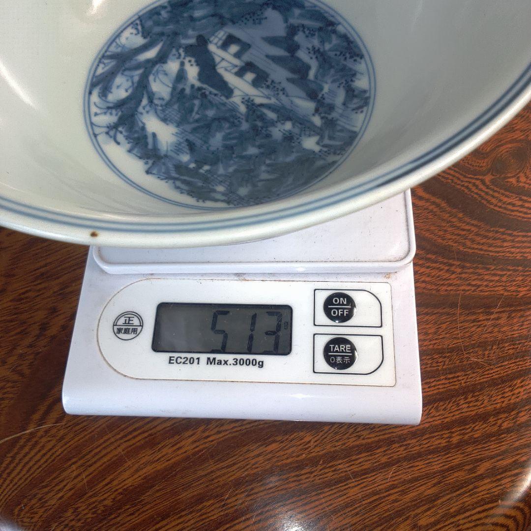 骨董２ 青い風景画の陶器ボウル