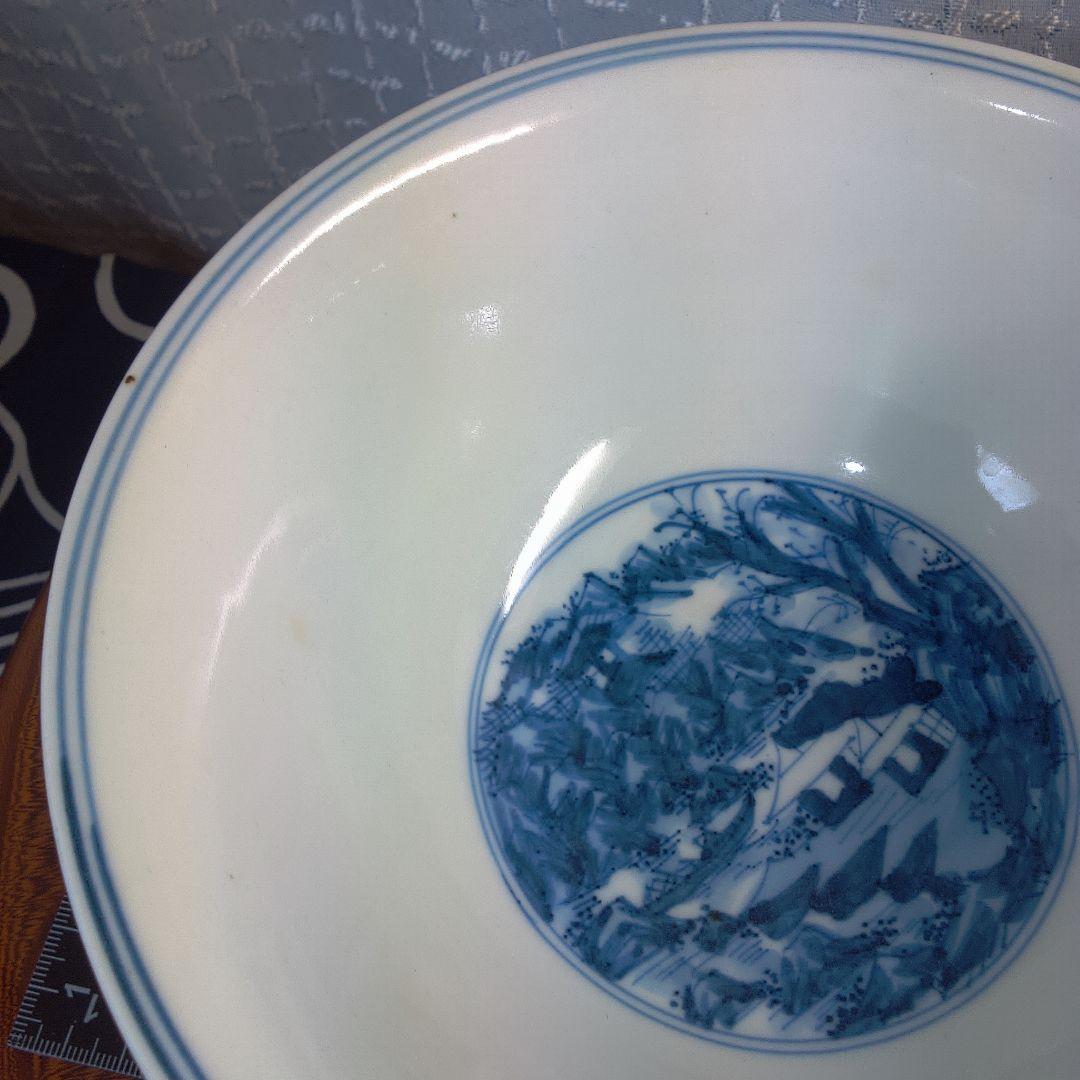 骨董２ 青い風景画の陶器ボウル
