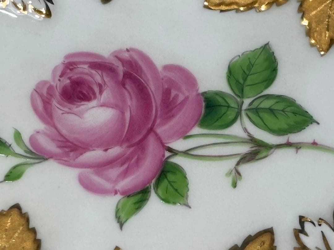 マイセン　グランツゴールドレリーフ皿　ピンクローズ　一級品　アンティーク　希少品