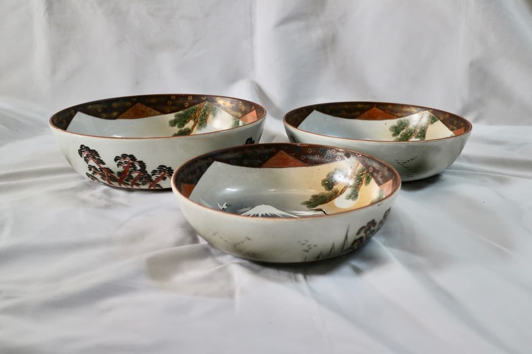 古九谷 九谷焼 三ツ鉢 三ツ丼 三重鉢 重ね鉢 深鉢 鶴松