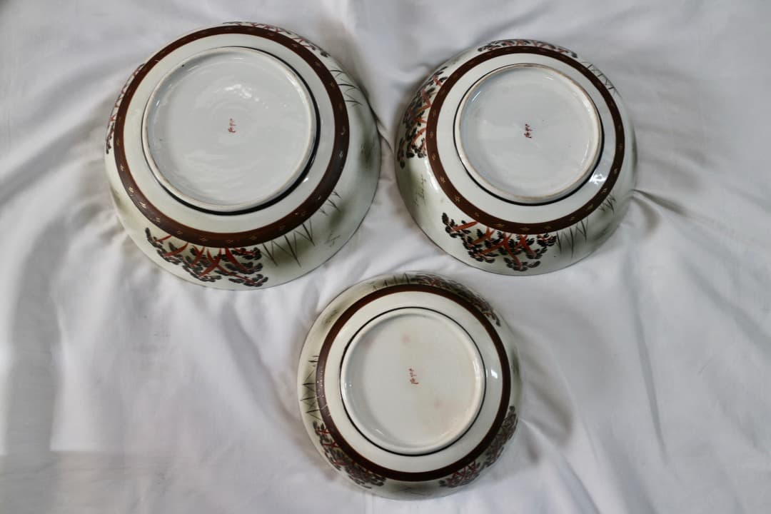 古九谷 九谷焼 三ツ鉢 三ツ丼 三重鉢 重ね鉢 深鉢 鶴松