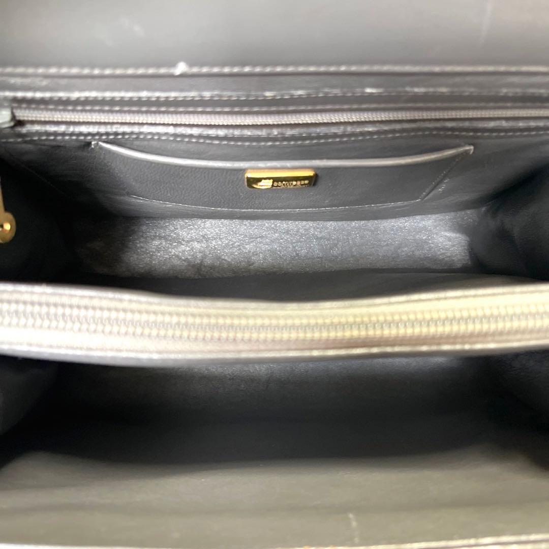 【COMTESSE】ホースヘア×レザー ダークグレー ゴールド金具 ハンドバッグ