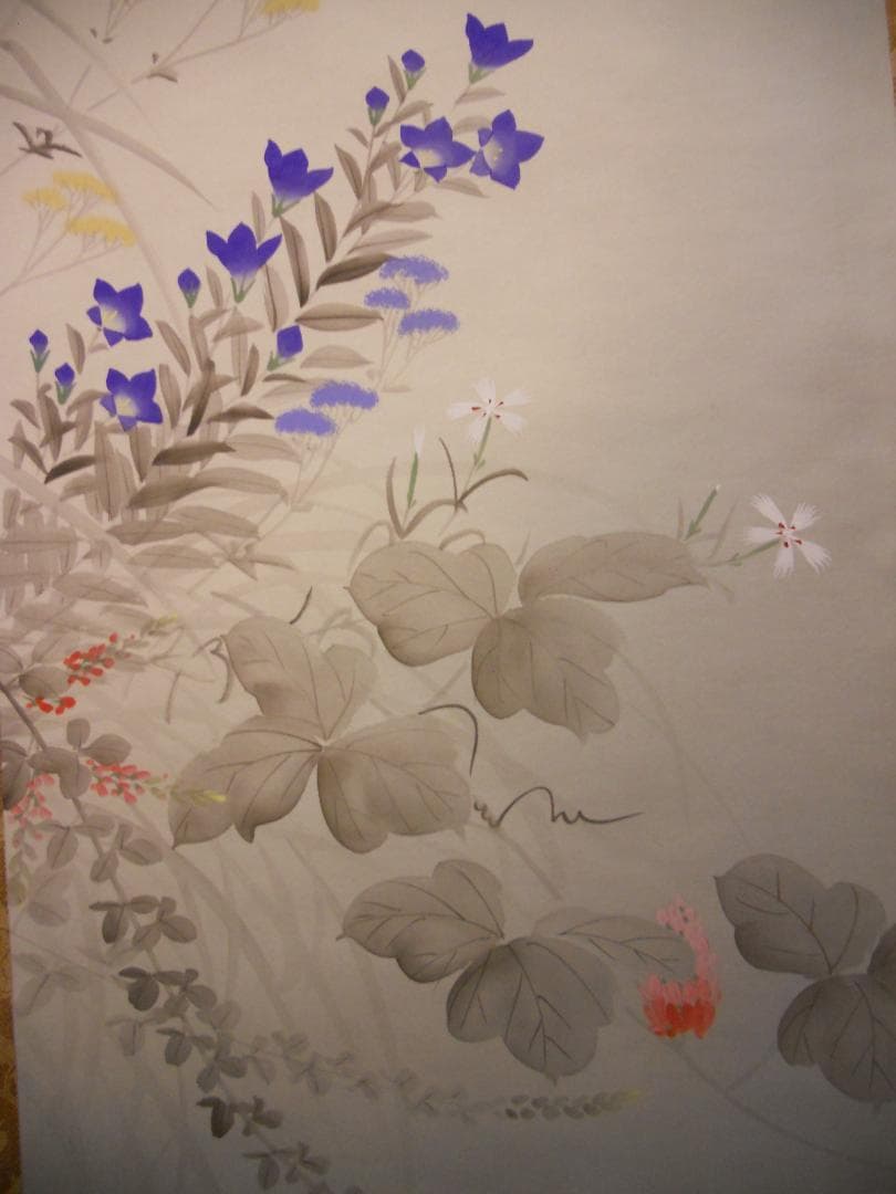 掛け軸 河田雲鳳 『 五帝四季花 』 絹本 希少 軸装 茶道具 掛軸 美品 です