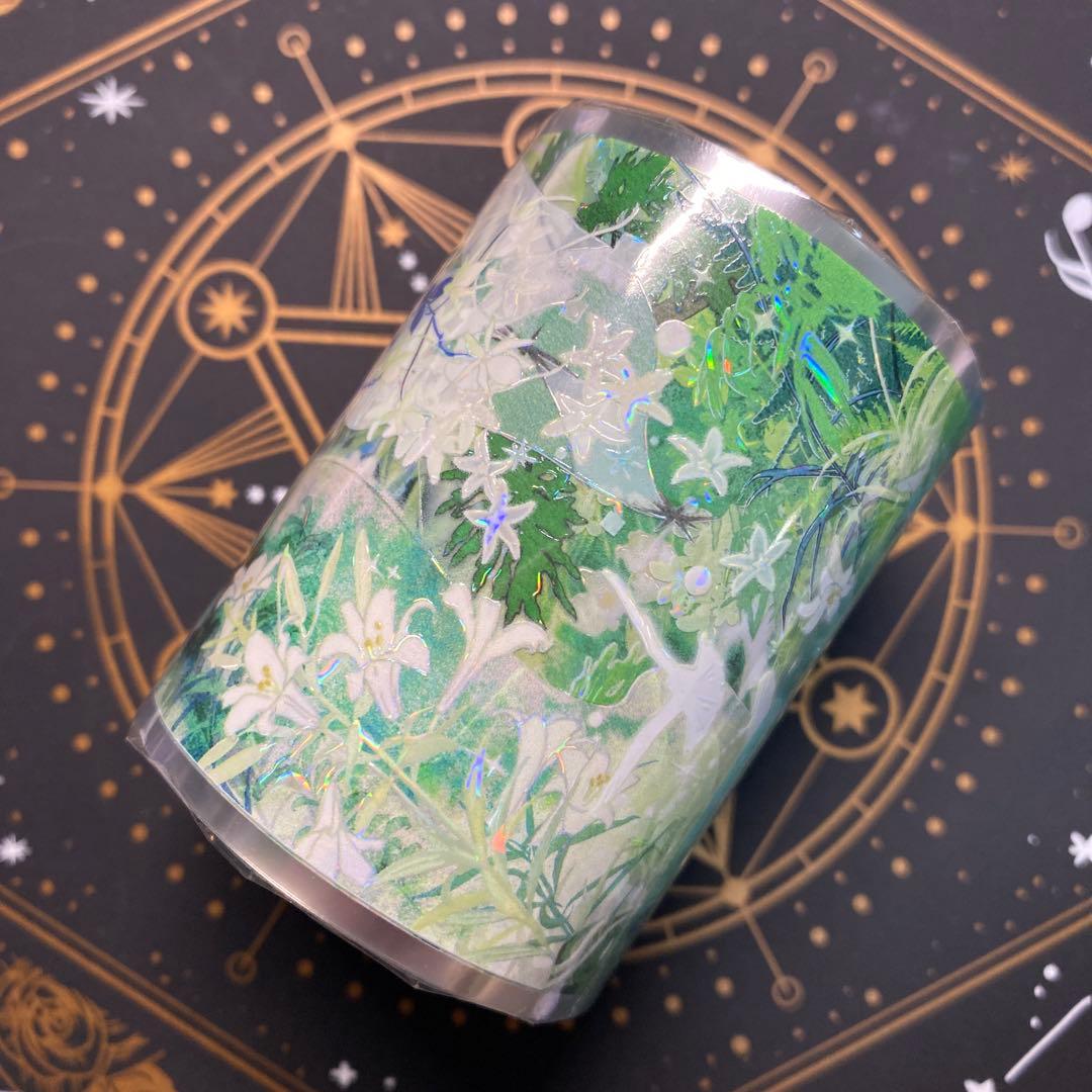 9094】海外 マステ 3/5/巻 貝殻光マスキングテープ 緑 自然 背景系