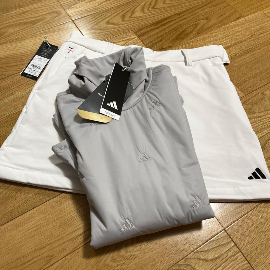 アディダスゴルフ　L キルトタートル　グレー　裏起毛　スカート 白新品　新品