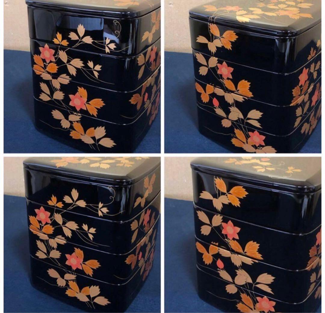 《R》輪島塗 蒔絵付 四段重 重台付【稲忠漆芸堂謹製】共箱251104う3