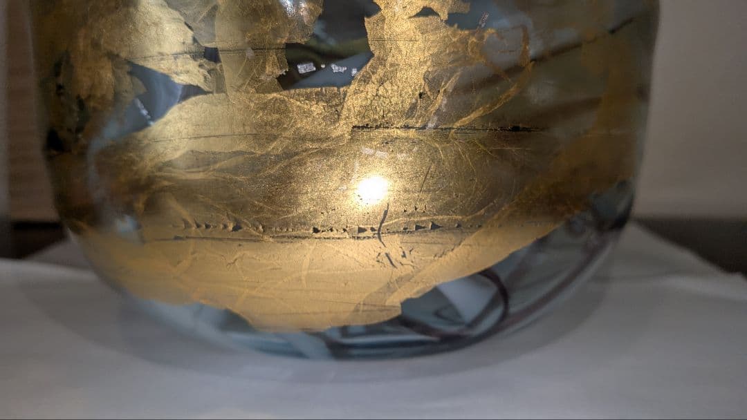 中尾羊古』ガラス水指 茶道具 共箱 金ギヤマン義山 アトリエ羊古