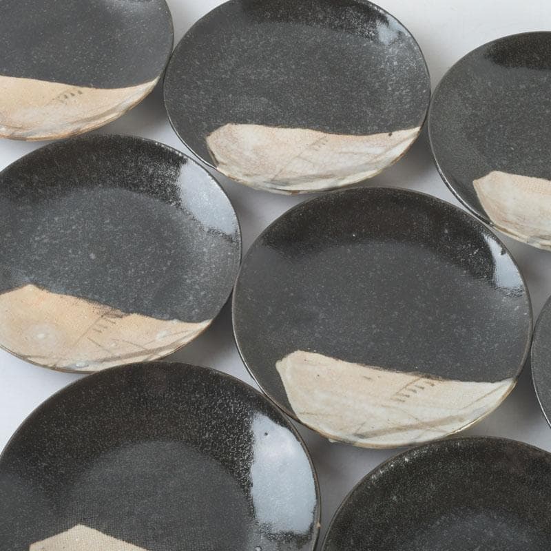 和食器　織部焼　竹里庵　葵窯　加藤春二作　草文皿　十客　共箱　V　9735