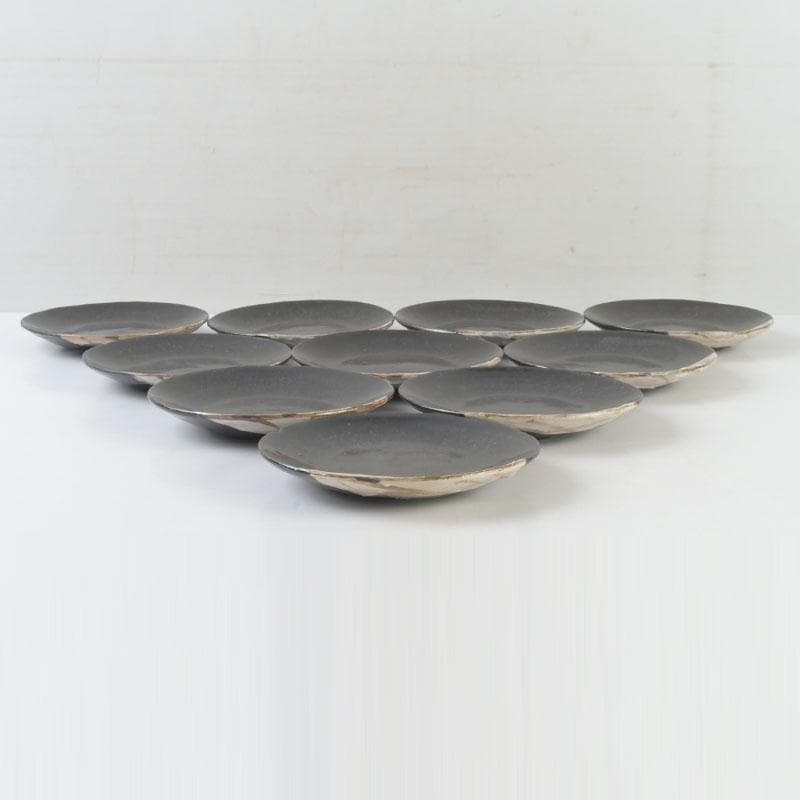 和食器 織部焼 竹里庵 葵窯 加藤春二作 草文皿 十客 共箱 V 9735