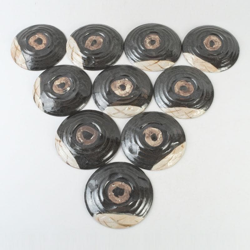 和食器 織部焼 竹里庵 葵窯 加藤春二作 草文皿 十客 共箱 V 9735