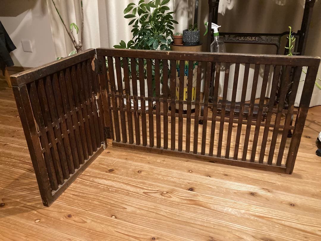 昭和レトロ 帳場格子2つ折り ついたて 格子 古道具 古民家