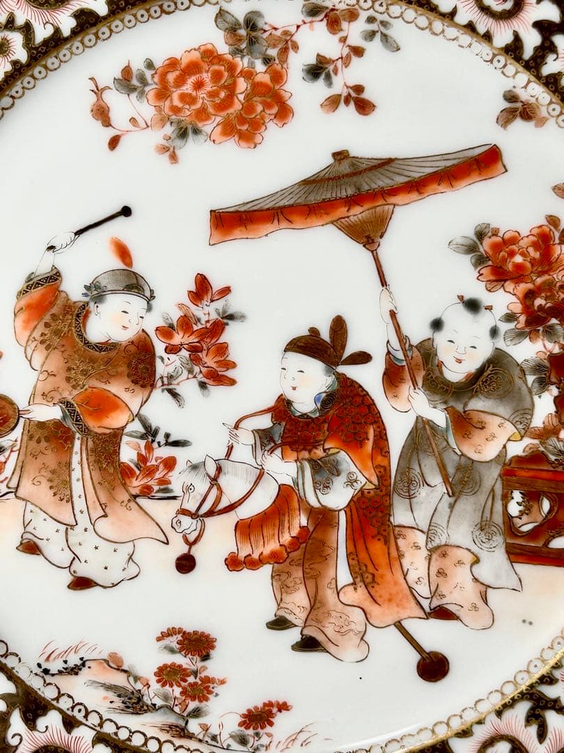 稀少 明治九谷の第一人者 松本佐平 松雲堂 赤絵金彩唐子