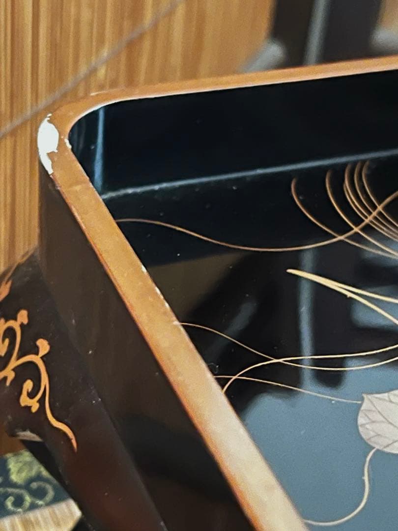 時代 金彩 蒔絵 祝い膳 黒塗り 裏 梨地 膳台