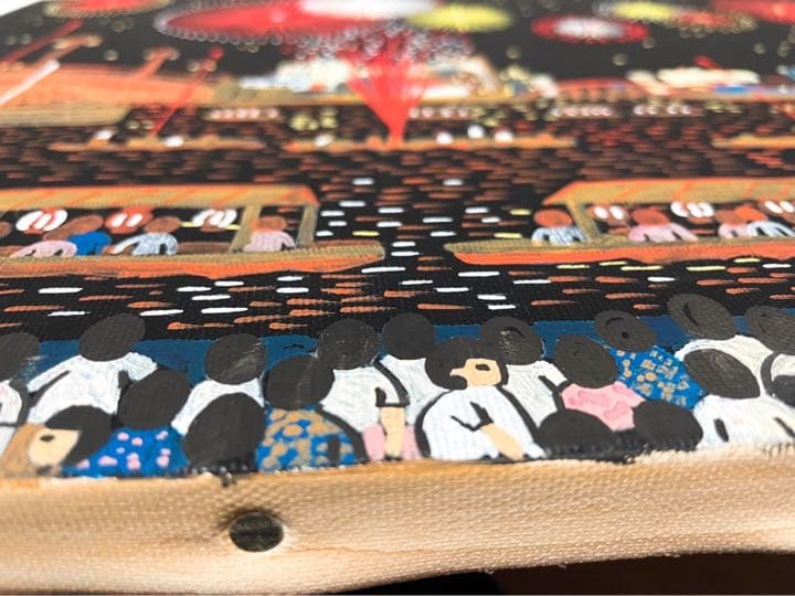 F6号 手描き油彩画 山下清【両国の花火】サイン 落款 共シール 額縁 風景