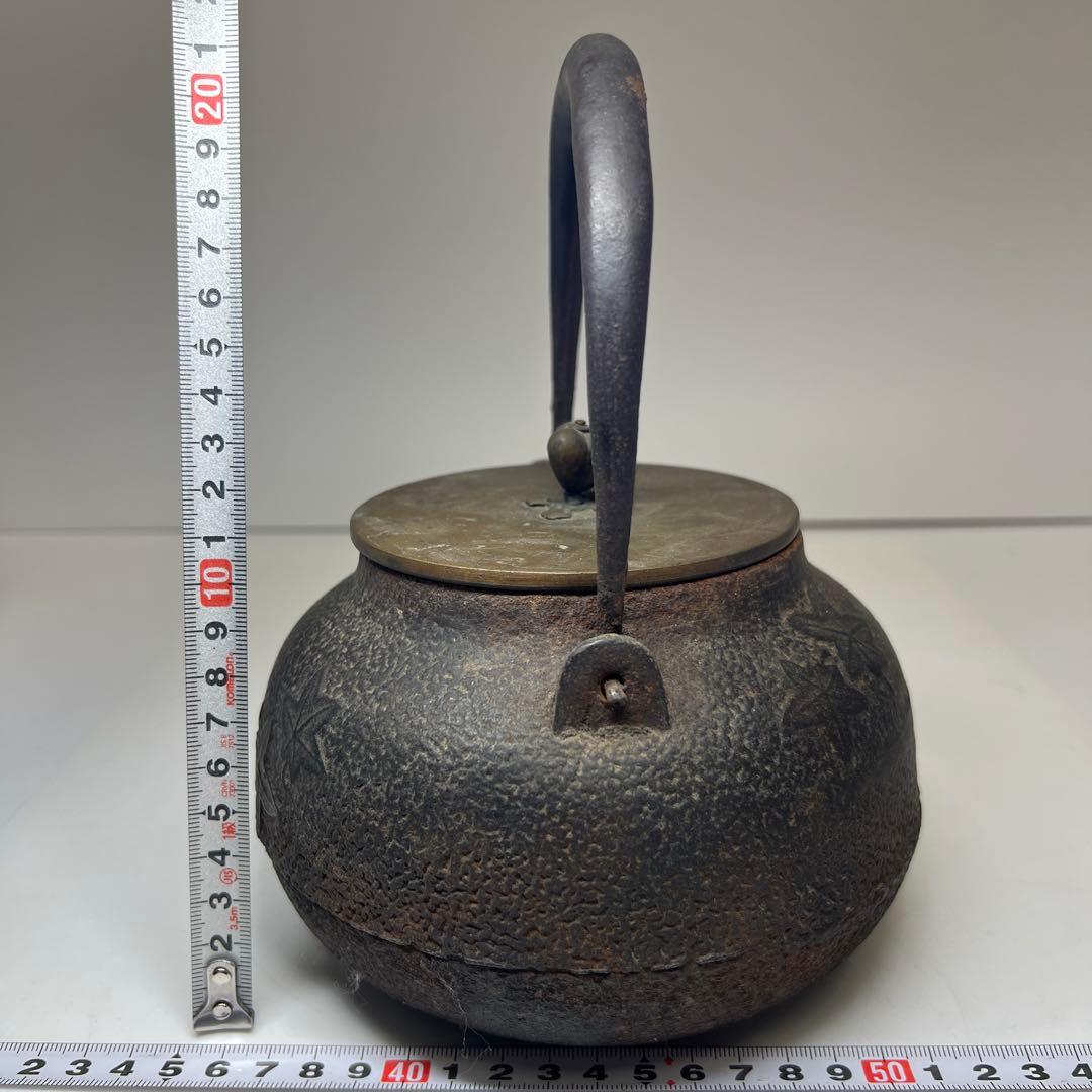 龍文堂 紅葉陽刻鉄瓶 高さ約21㎝/1621g 東Y7-1209☆2F