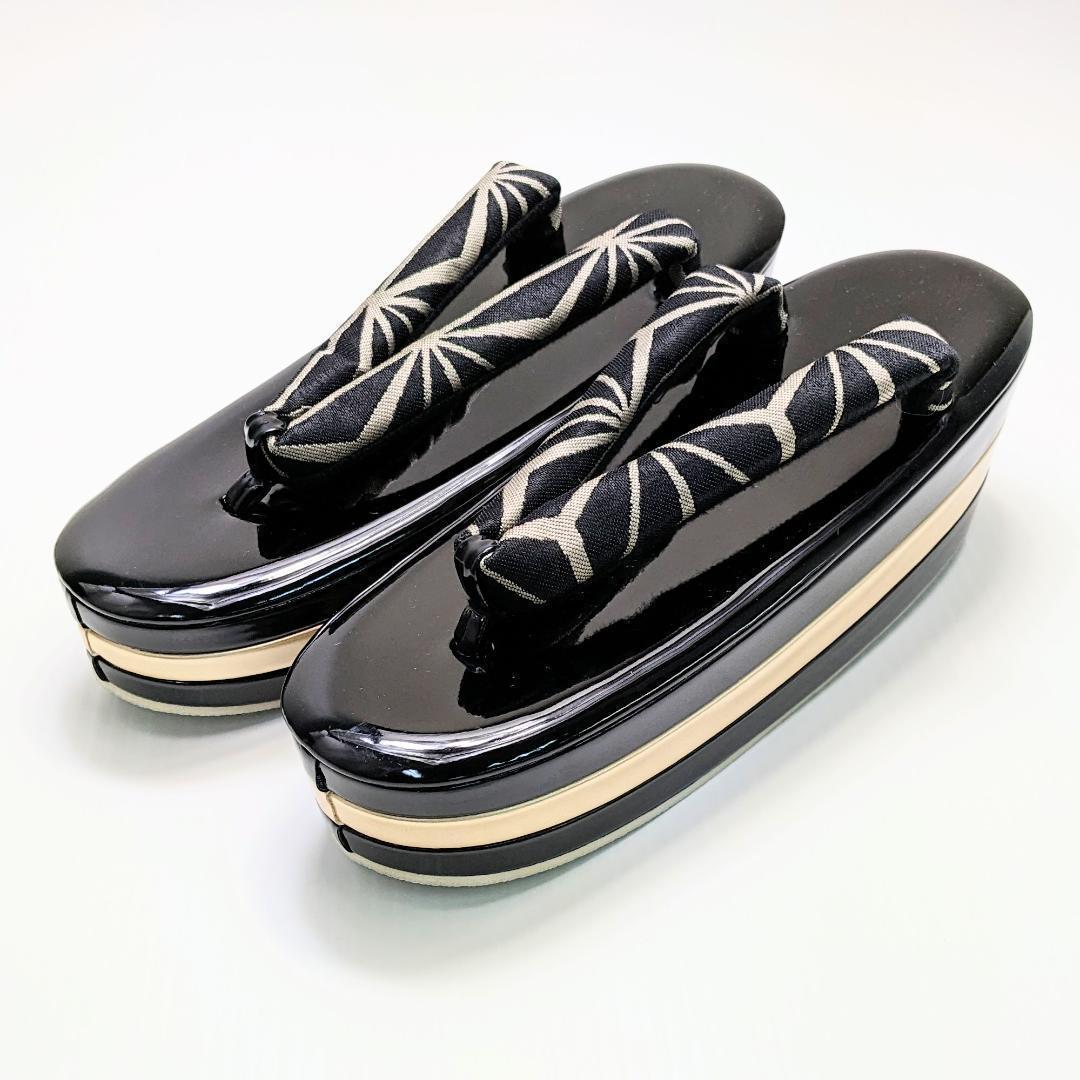 和装 草履バッグセット 帯地 麻の葉 黒×金 3枚芯 フリーサイズ k15-15