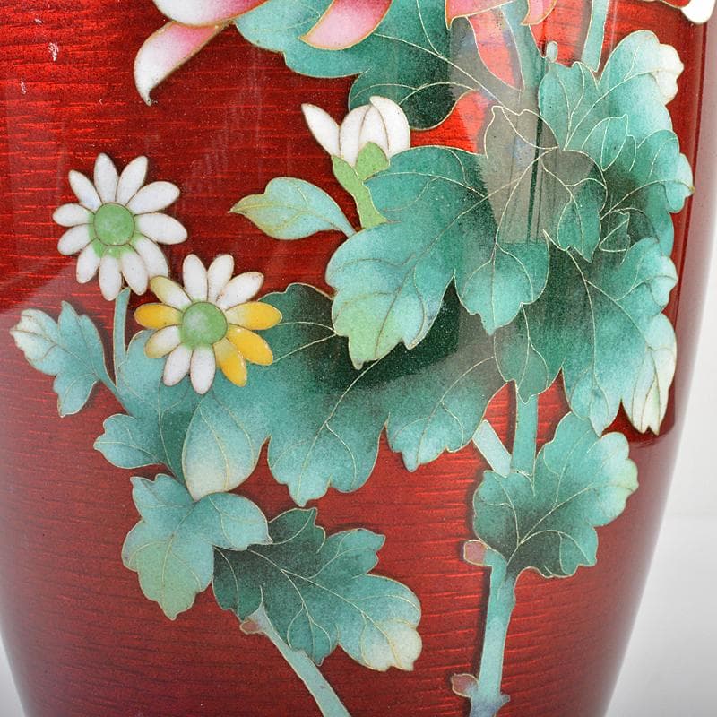 七宝焼　安藤七宝店　透釉　菊文　花瓶　V　R6959